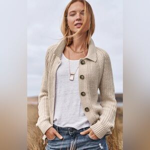 Garnet Hill Isle Linen & Cotton Relaxed Knit Cardigan in Natural Size XL